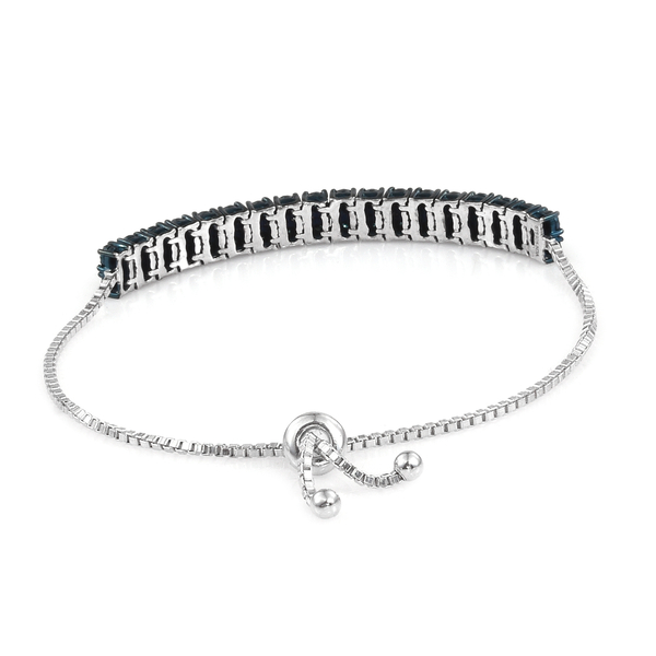 One Time Only Deal - Blue Diamond (Clarity I1) Adjustable Bracelet (Size 6 to 8.5) in Rhodium Overlay Sterling Silver 0.360 Ct. Silver wt 9.90 Gms.
