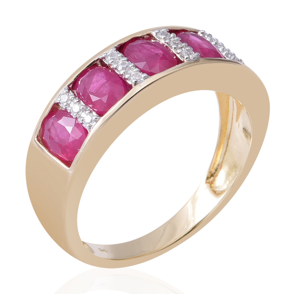 Limited Edition - 9K Yellow Gold AAA Ruby (Ovl 2.54 Ct), Natural Cambodian White Zircon Ring 2.680 Ct.