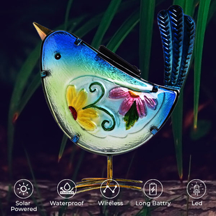 Garden decor bird-blue material:glass+iron weight:471g size:22X10X22cm