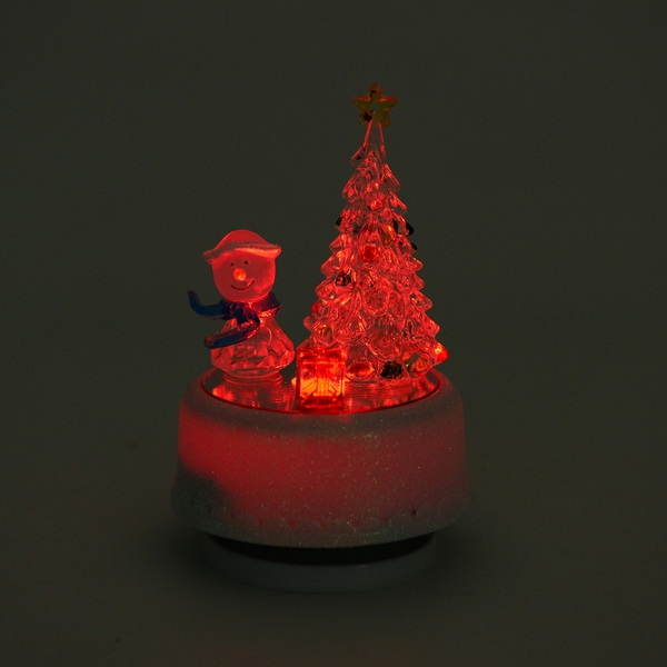 Home Decor - Multi Colour LED Light Rotating Musical Snowman and Christmas Tree (Size 15X8 Cm)