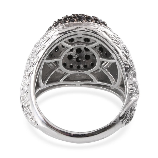 Boi Ploi Black Spinel (Rnd) Cluster Ring in Platinum Overlay Sterling Silver 2.500 Ct. Silver wt 13.00 Gms.