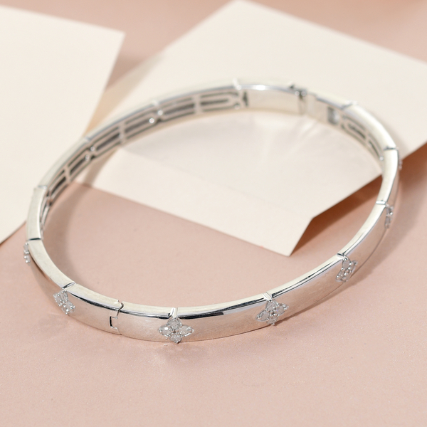 Diamond Bangle (Size 7.5) in Platinum Overlay Sterling Silver 1.03 Ct, Silver Wt. 18.50 Gms