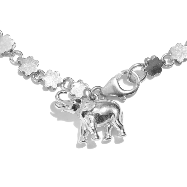 Elephant Goodluck Charm Silver Bracelet in Platinum Overlay Size 7.5, Silver wt 7.09 Gms.