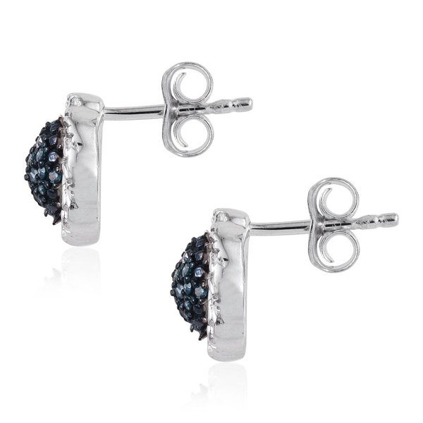 Blue Diamond (Rnd) Stud Earrings (with Push Back) in Platinum Overlay Sterling Silver 0.200 Ct.