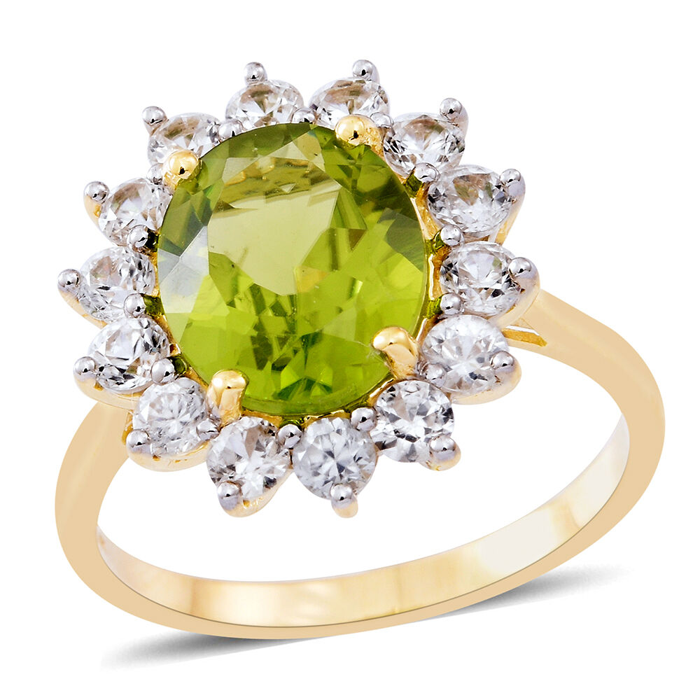 9K Yellow Gold AAAA Rare Size Hebei Peridot (Ovl 4.75 Ct), Natural Cambodian Zircon Ring 6.250 Ct. G
