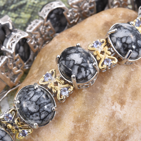 Austrian Pinolith (Ovl), Tanzanite Bracelet (Size 7.75) in Platinum and Yellow Gold Overlay Sterling Silver 61.500 Ct.