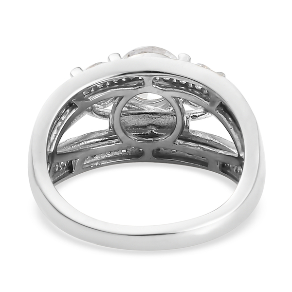 Lustro Stella Platinum Overlay Sterling Silver Ring Made with Finest CZ 3.36 Ct.