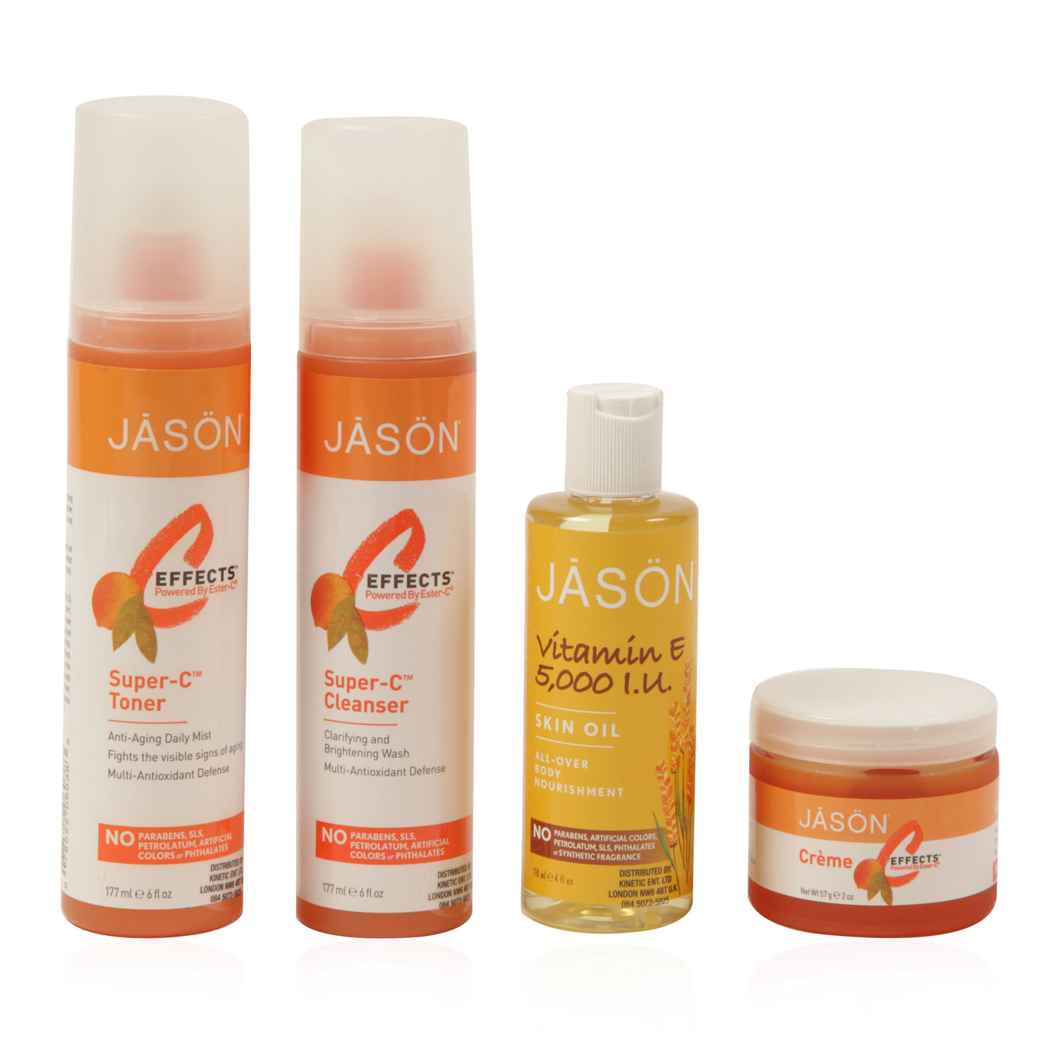 C effects cream 57g, Vitamin E Oil (5,000) 118ml, Jason Super C Cleanser 177ml, Jason Super C Toner 