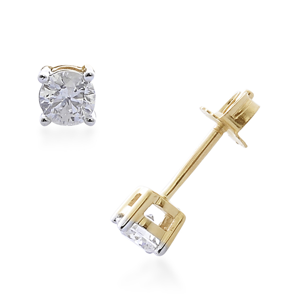 9K Yellow Gold SGL Certified Diamond (Rnd) (I3/G-H) Stud Earrings (with Push Back) 0.500 Ct.