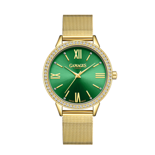 GAMAGES OF LONDON Swiss Movement Midnight Green Dial Water Resistant Watch in Yellow Gold Tone