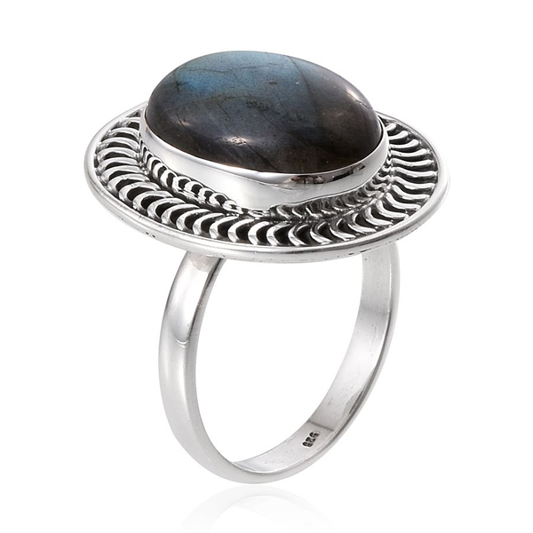 Designer Inspired Labradorite (Ovl) Solitaire Ring in Sterling Silver 8.330 Ct
