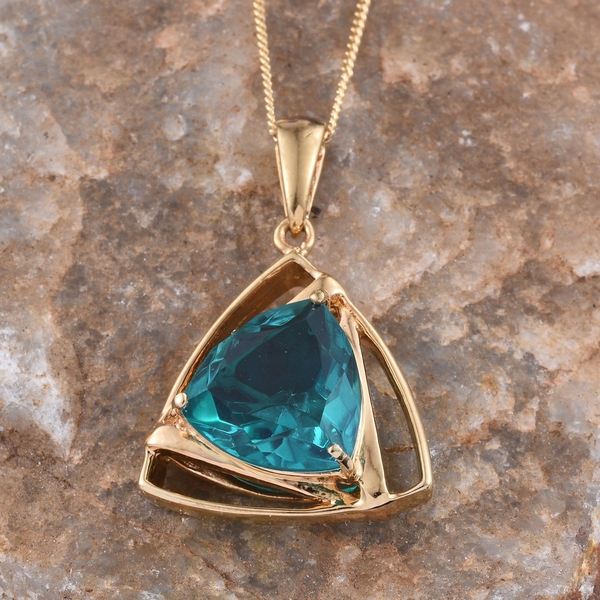Capri Blue Quartz (Trl) Solitaire Pendant With Chain in 14K Gold Overlay Sterling Silver 6.000 Ct.