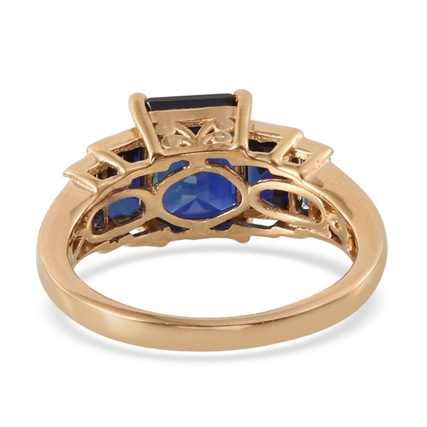 ELANZA AAA Simulated Blue Sapphire (Oct), White Topaz Ring in 14K Gold Overlay Sterling Silver