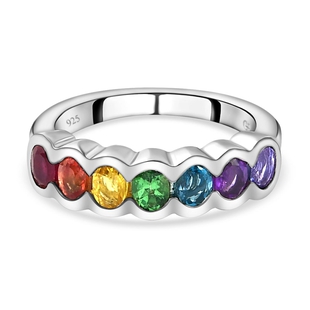 GP - African Ruby and Multi Gemstones Half Eternity Ring in Platinum Overlay Sterling Silver 1.39 Ct