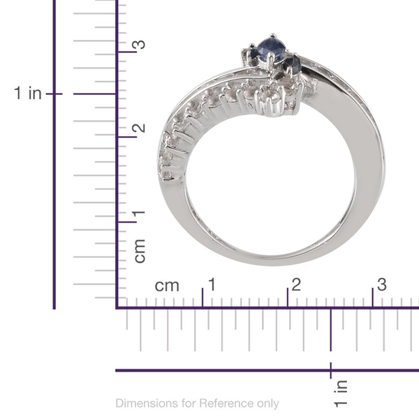 Kanchanaburi Blue Sapphire (Mrq), White Topaz Crossover Ring in Platinum Overlay Sterling Silver 2.500 Ct.