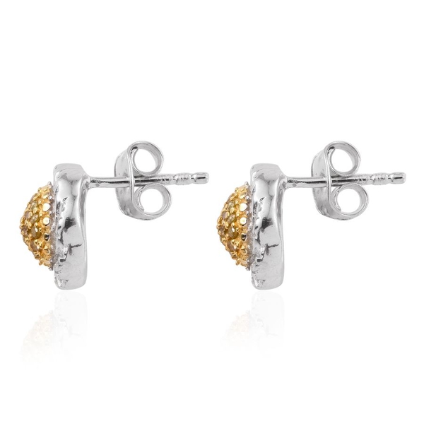 Yellow Diamond (Rnd) Stud Earrings (with Push Back) in Platinum Overlay Sterling Silver 0.200 Ct.