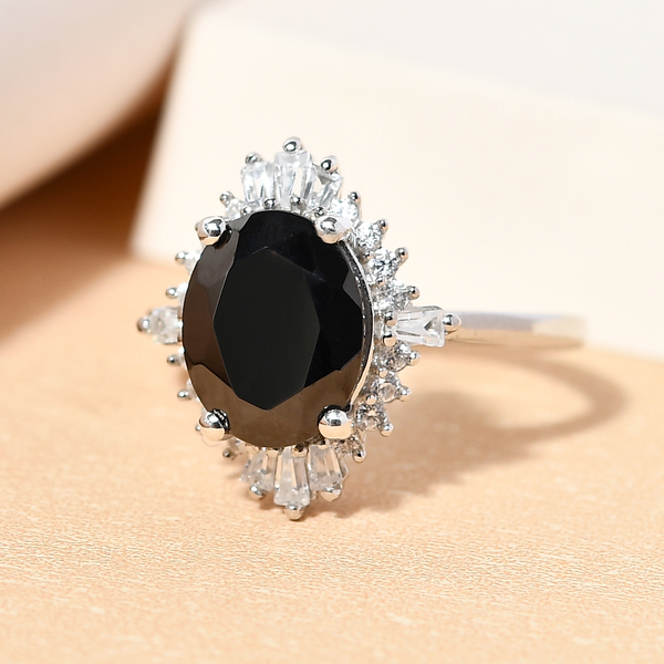 Elite Shungite and Natural Cambodian Zircon Ring in Platnium Overlay Sterling Silver 2.12 Ct.