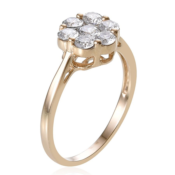 9K Y Gold (Rnd) 7 Stone Floral Ring Made with Finest CZ 1.270 Ct.