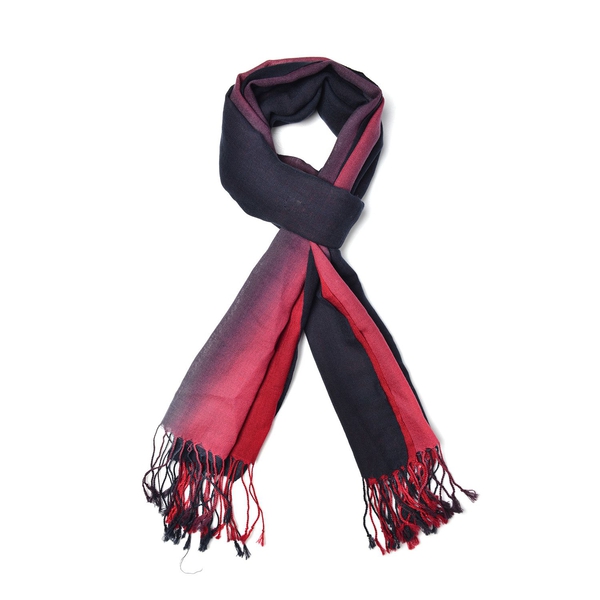 100% Wool Red and Black Colour Scarf with Tassels (Size 180x70 Cm)