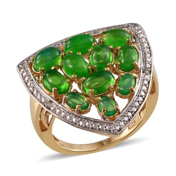 Green Ethiopian Opal (Ovl), Diamond Ring in 14K Gold Overlay Sterling Silver 4.020 Ct.