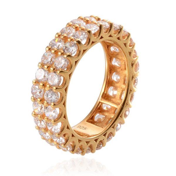 Simulated Diamond (Rnd) 2 Row Full Eternity Ring in Yellow Gold Overlay Sterling Silver 9.250 Ct.