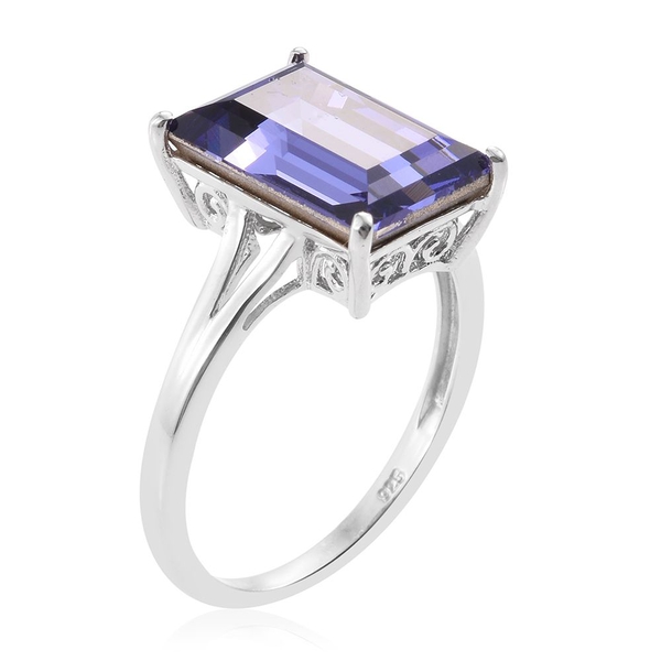 Lustro Stella  - Tanzanite Colour Crystal (Bgt) Solitaire Ring in Platinum Overlay Sterling Silver