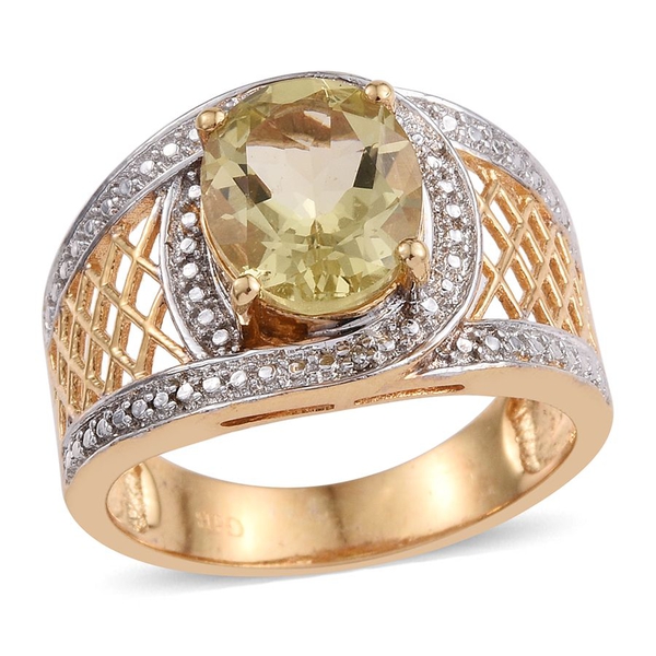 Natural Ouro Verde Quartz (Ovl 3.25 Ct), Diamond Ring in ION Plated 18K Yellow Gold Bond 3.260 Ct.