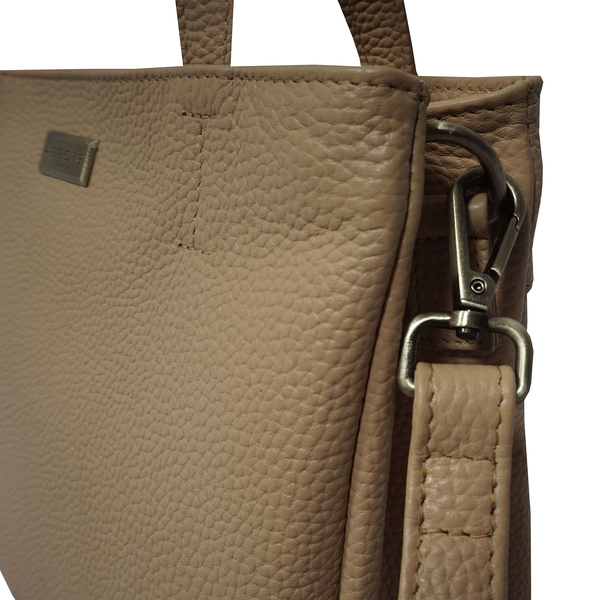 ASSOTS LONDON Debra Genuine Pebble Grain Leather Double Compartment Shoulder Handbag (Size 27x22x7Cm) - Camel