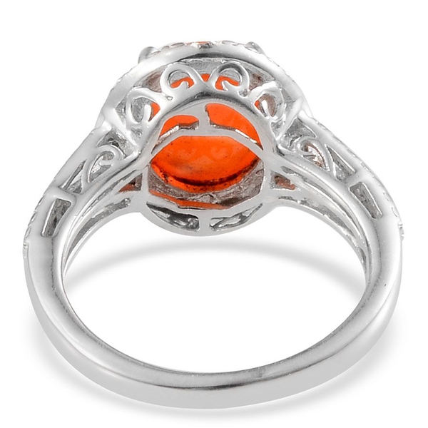 Orange Ethiopian Opal (Ovl 1.50 Ct), Diamond Ring in Platinum Overlay Sterling Silver 1.520 Ct.
