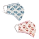 2 Piece Set - 100% Cotton Hand Block Print Double Layer Reusable Face Cover - White, Red and Blue
