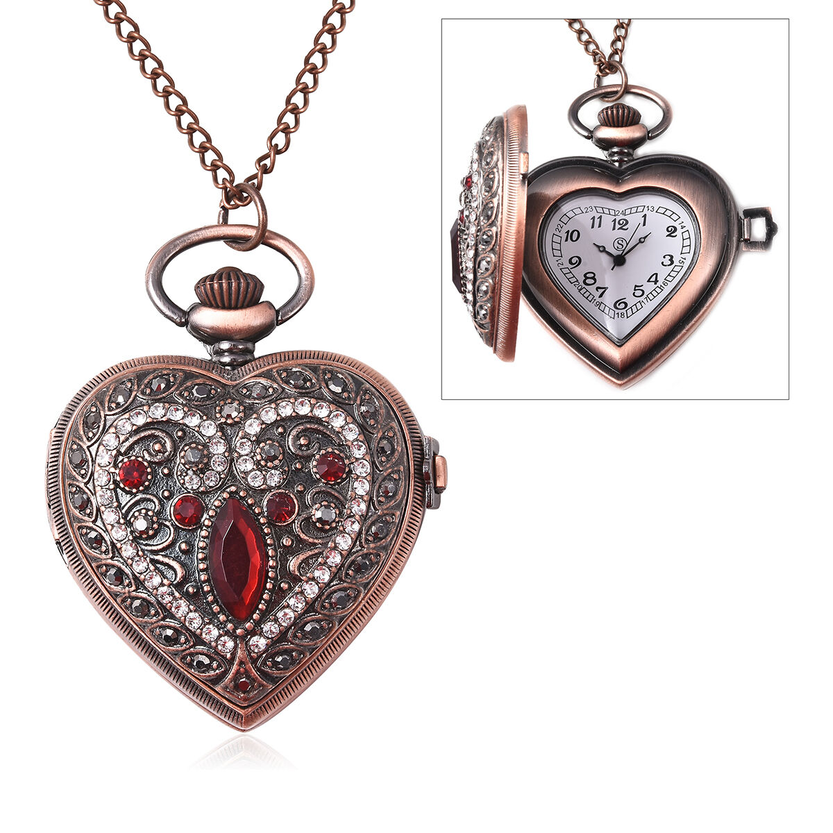 STRADA Japanese Movement Simulated Ruby (Mrq), Multicolour Austrian Crystal Water Resistant Heart Po