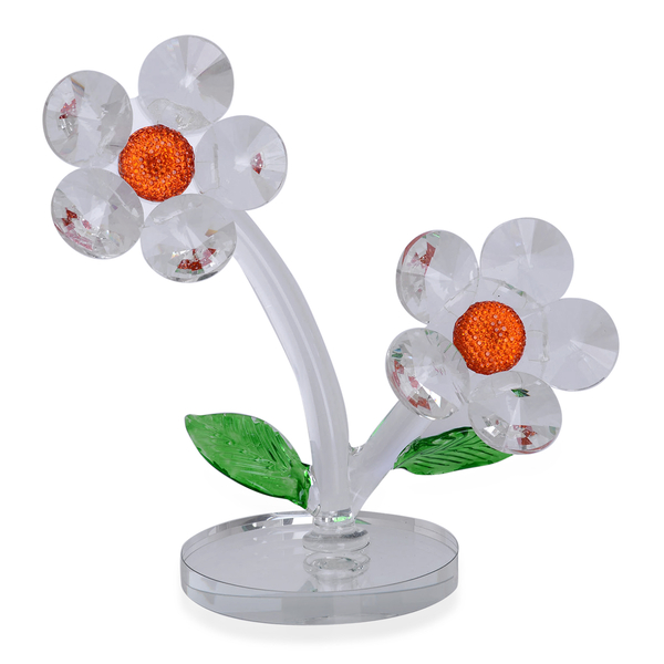 Home Decor - Orange, White and Green Austrian Crystal, White Glass Two Flowers