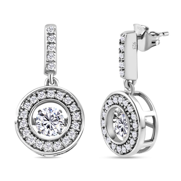 Moissanite Dangling Earrings ( With Push Back ) in Platinum Overlay Sterling Silver 1.27 Ct,