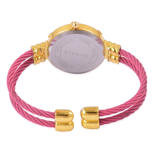 STRADA Japanese Movement Pink Colour Bangle Watch in Gold Tone with Stainless Steel Back