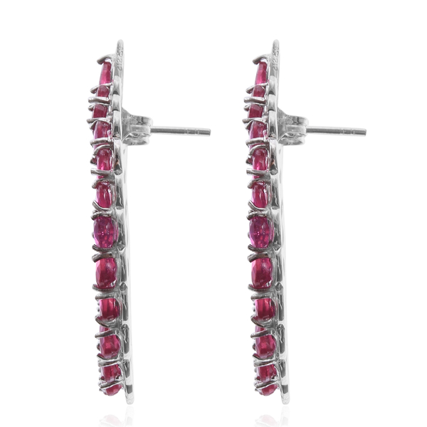 African Ruby (Pear) Earrings (with Push Back) in Rhodium Overlay Sterling Silver 19.250 Ct, Silver wt 7.80 Gms.