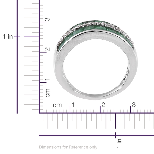 Limited Edition- AAA Kagem Zambian Emerald (Princess Cut), Natural Cambodian Zircon Ring in Platinum Overlay Sterling Silver 3.250 Ct.