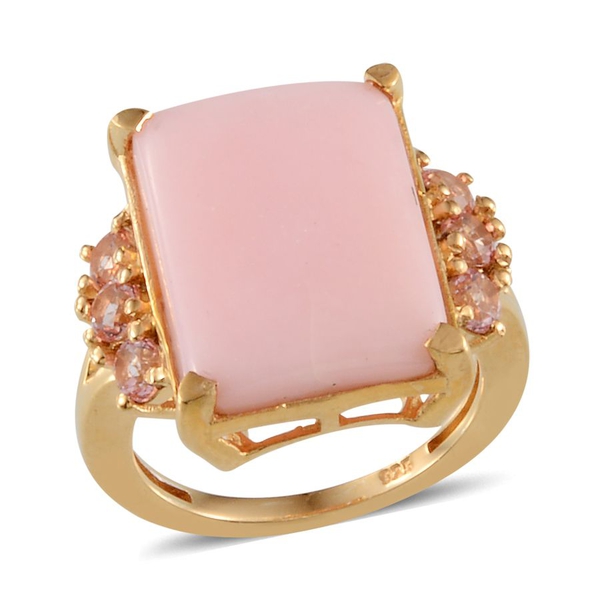 Peruvian Pink Opal (Oct 7.25 Ct), Signity Baby Pink Topaz Ring in 14K Gold Overlay Sterling Silver 8