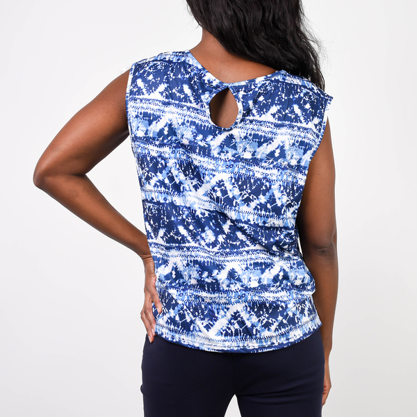 Aura Boutique Printed Sleeveless Top - White and Navy