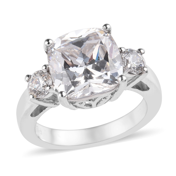 Lustro Stella Made with Finest CZ Trilogy Design Ring in Platinum Plated