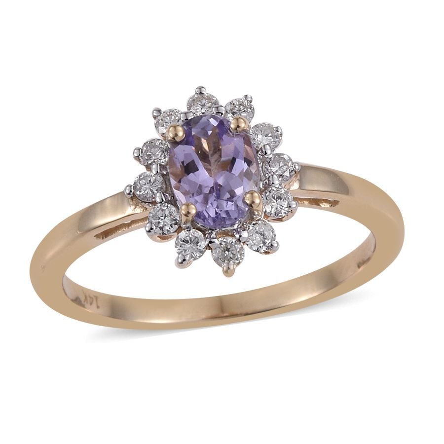 14K Y Gold Rare Natural Pink Tanzanite (Ovl 0.85 Ct), Diamond Ring 1.150 Ct.