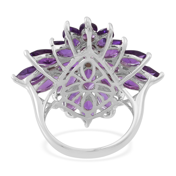 Natural Uruguay Amethyst (Mrq) Cluster Ring in Rhodium Plated Sterling Silver 10.000 Ct.