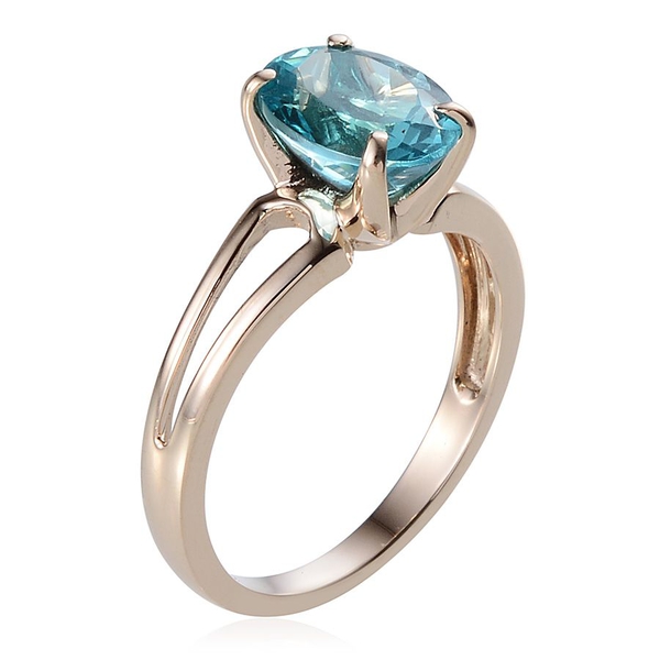 9K Y Gold AAA Paraibe Apatite (Ovl) Solitaire Ring 2.750 Ct.