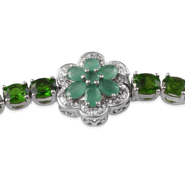 Chrome Diopside (Ovl), Kagem Zambian Emerald and White Topaz Bracelet (Size 8) in Platinum Overlay Sterling Silver 14.350 Ct.