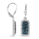 Blue Diamond and White Diamond Cluster Lever Back Earrings in Platinum Overlay Sterling Silver 1.00 Ct.