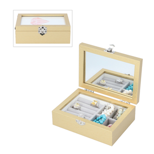 Gold Colour Jewellery Box with Photo Frame on Top, Mirror Inside and Latch Clip (16x11.5x5.5cm)