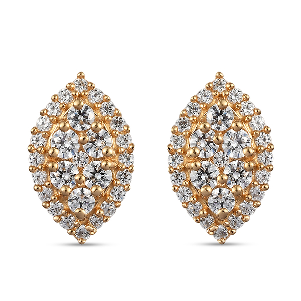 Lustro Stella 14K Gold Overlay Sterling Silver Stud Earrings (with Push Back) Made with Finest CZ 2.