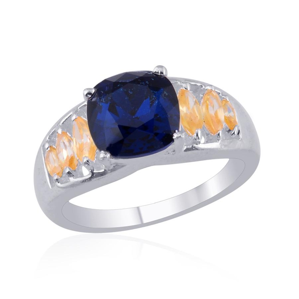 Elements - Indicolite Colour Crystal (Cush 3.00 Ct), Simulated Citrine Ring in Sterling Silver 4.250