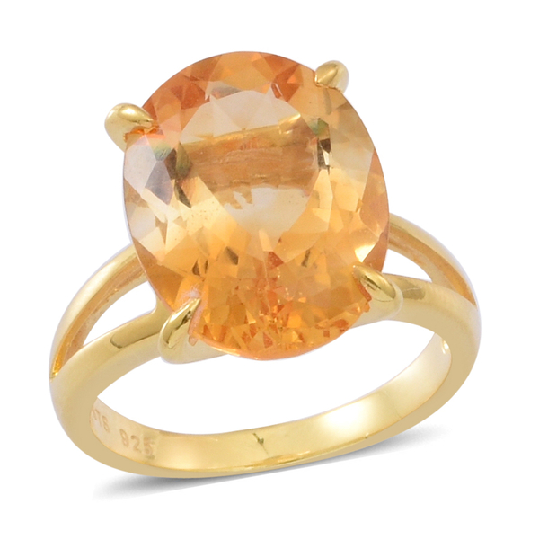 8.50 Ct Rare Uruguay Citrine Solitaire Ring in 14K Gold Plated Silver