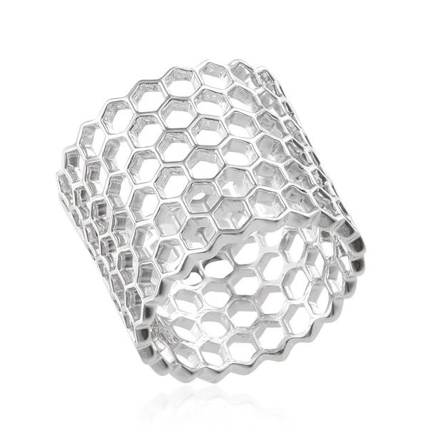 Platinum Overlay Sterling Silver Honey Comb Band Ring, Silver wt 6.00 Gms.