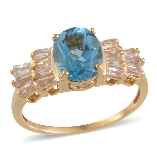 Electric Swiss Blue Topaz (Ovl 2.75 Ct), White Topaz Ring in 14K Gold Overlay Sterling Silver 3.750 